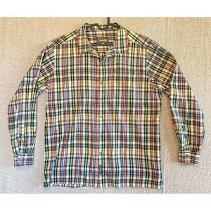 Mens Sz Large CABELAS Multicolor Long Sleeve‎ Gingham Pattern Button Up Shirt